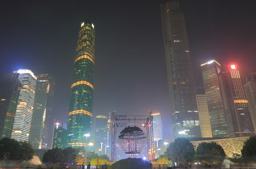 Downtown night cityscape in Guangzhou China