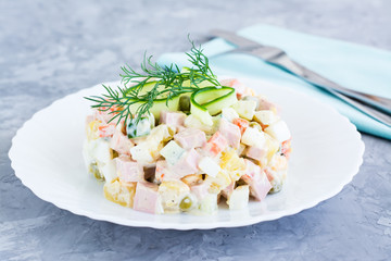 Traditional Russian salad olivier on a plate