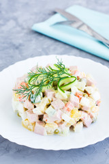 Traditional Russian salad olivier on a plate