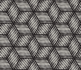 Hand drawn black and white ink striped seamless pattern. Vector grunge lattice texture. Monochrome brush  strokes lines background