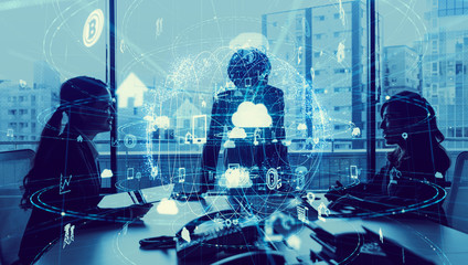 Business and technology concept. Internet of Things(IoT). Information Communication Technology(ICT). Aritificial Intelligence(AI).