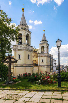 Ivanovsky Convent - the main shrine of St. John the Baptist in Moscow. Historical downtown. View from the garden of Church of St. Vladimir in the Old Gardens.