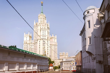 Kotelnicheskaya Embankment Building in Moscow, Russia. Morning in the city.