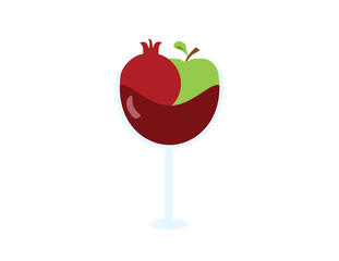 Pomegranate and Green apple in wine glass vector icon isolated