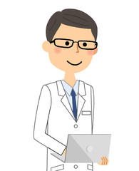 白衣の男性　ノートPC