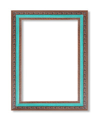 Vintage wooden frame isolated on wood wall