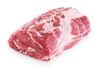 Fresh raw pork neck meat isolated on white background.