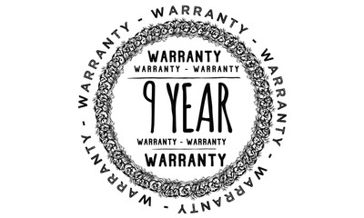 9 years warranty icon vintage rubber stamp guarantee