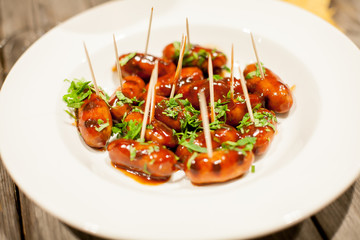 fried sausages as a buffet table
