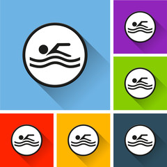 swimming icons with long shadow