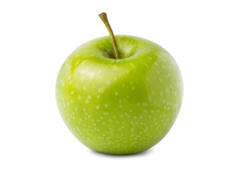 Green one ripe apple isolated on white background