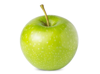 Green one ripe apple isolated on white background