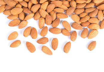 Top view of almonds isolated on white background