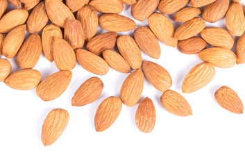Top view of almonds isolated on white background