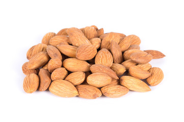 Group of ripe almonds isolated on white background