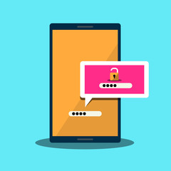 Phone Unlock Vector Flat Design Icon with Lock and Password