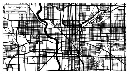 Indianapolis USA City Map in Retro Style Black and White Color. Outline Map.