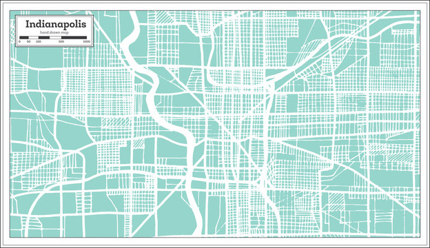 Indianapolis USA City Map in Retro Style. Outline Map.