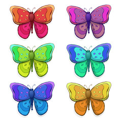 Set of multicolored vintage butterflies