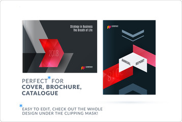 Creative design of business brochure set, abstract horizontal cover layout, flyer in A4 with colourful arrows