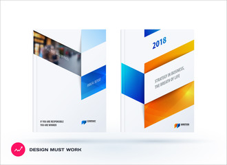 Business set of design brochure, abstract annual report, horizontal cover flyer in A4 with colourful arrows