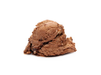 Chocolate ice cream ball, scoop isolated on white background