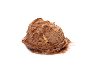 Chocolate ice cream ball, scoop isolated on white background
