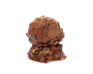 Chocolate ice cream ball, scoop isolated on white background