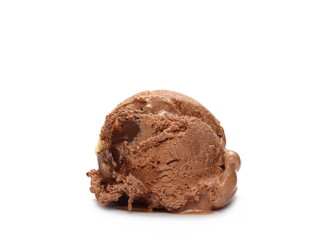 Chocolate ice cream ball, scoop isolated on white background