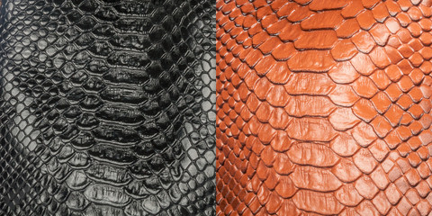 Two kinds of shiny scaly textured artificial snake skin in the form of a collage