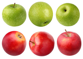 green and red apples isolated on a white background.