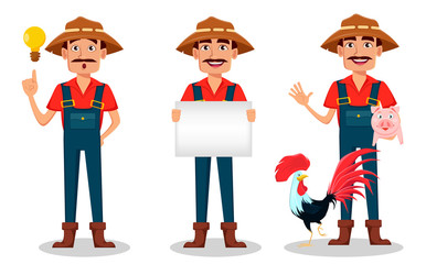 Farmer cartoon character set.