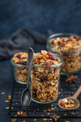 homemade granola (hazelnuts, raisin, dried cranberry, pumpkin, sesame and sunflower seeds)