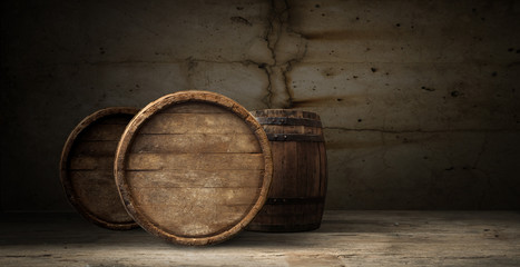 background of barrel and worn old table of wood