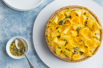 delicious mango and passion fruit cheesecake