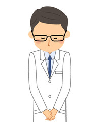 白衣の男性　おじぎ