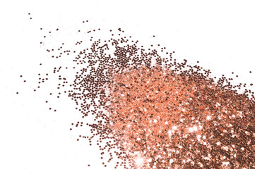 Background with gold glitter sparkle on white, decorative spangles in nostalgic colors