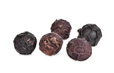 black pepper corns seeds isolated on white background