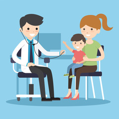 Fototapeta premium The doctor listens to breathing kid