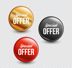 Special offer circle banners on transparent background. Vector illustration.