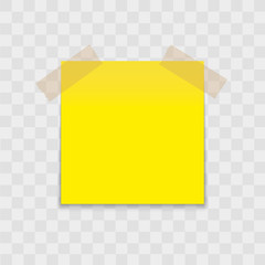 Post note paper sticker pin with sticky tape on transparent background. Vector.