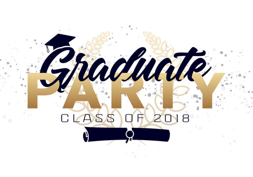 Graduation label. Vector text for graduation design, congratulation event, party, high school or college graduate. Lettering Class of 2018 for greeting, invitation card