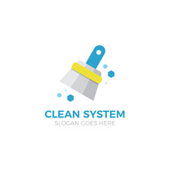 Cleaning Service vector Logo design, Friendly with shiny broom on white Background