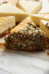 Cake with pumpkin seeds and caramel