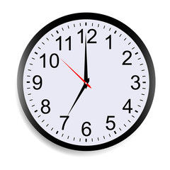 Wall clock mock up isolated on white background. Round clock face showing seven o'clock Vector illustration