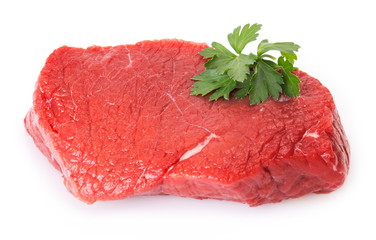 Raw beef on white background