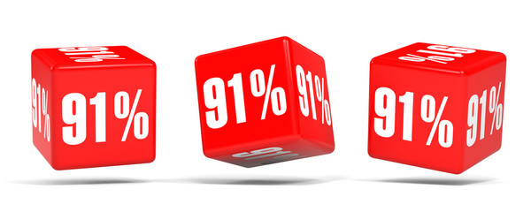 Ninety one percent off. Discount 91 %. Red cubes.