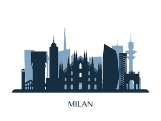 Fototapeta premium Panoramę Mediolanu, monochromatyczna sylwetka. Ilustracji wektorowych.