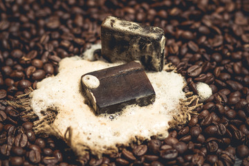 Coffee Soap organic bubble On the coffee beans
