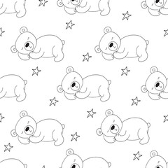 Cute seamless pattern with funny teddy bear. vector illustration
